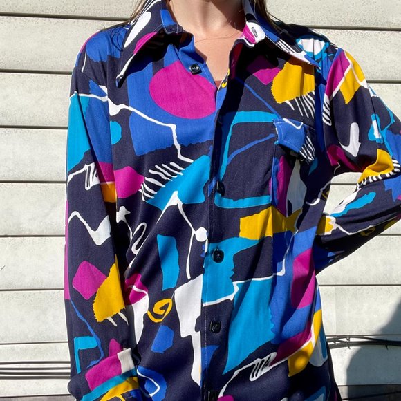 VINTAGE Abstract Print Button Down Shirt | By Martini - Picture 2 of 8